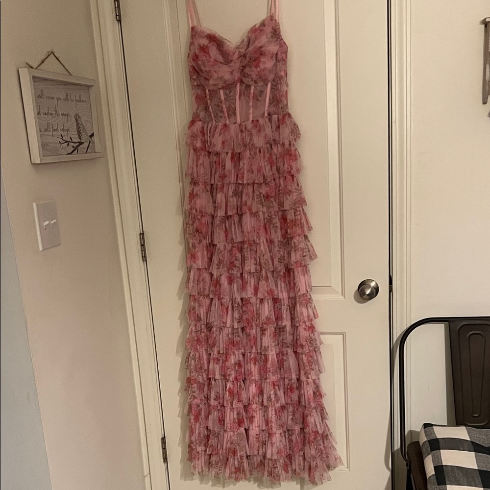 Elegant Pink Floral Maxi Dress